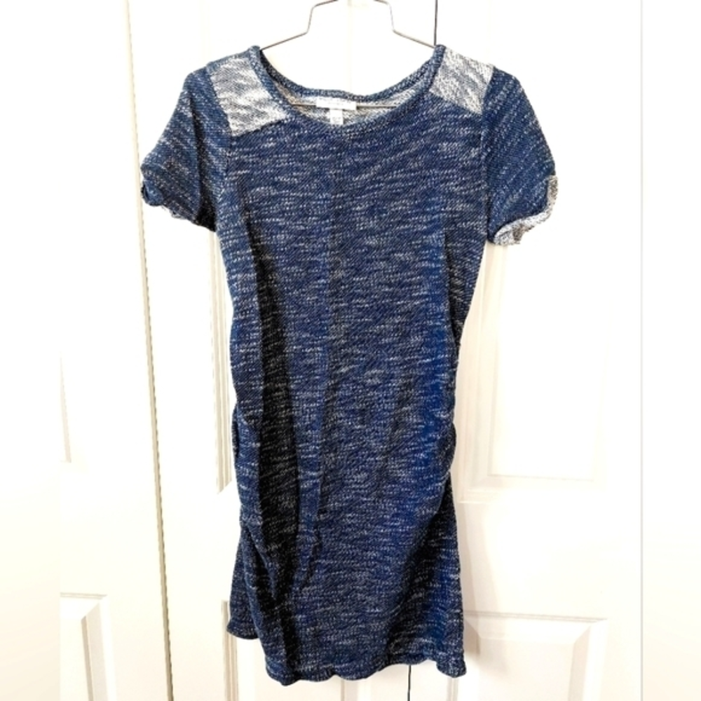 Marled Cotton Fitted Sweater Ruched Dress Denim Color Liz Lange Maternity XS